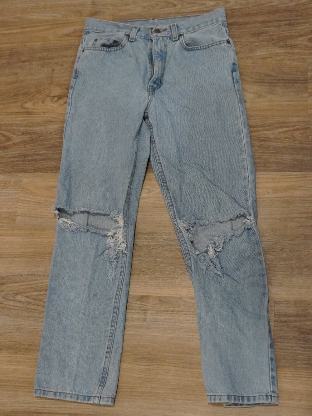 George 100% Cotton Women's Light Wash Relaxed Fit Distressed Jeans 29x30